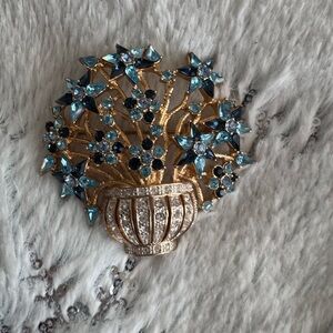 Elegant Gold and Blue Floral Brooch